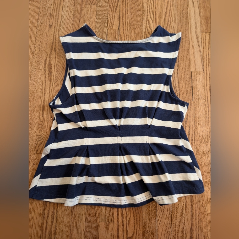 Women's Maeve By Anthropologie Peplum Navy Striped Tank Top Size Medium Nautical - Picture 2 of 3